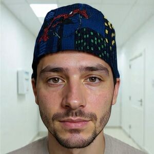 Men's Blue Patterned Surgical Cap - Unbranded